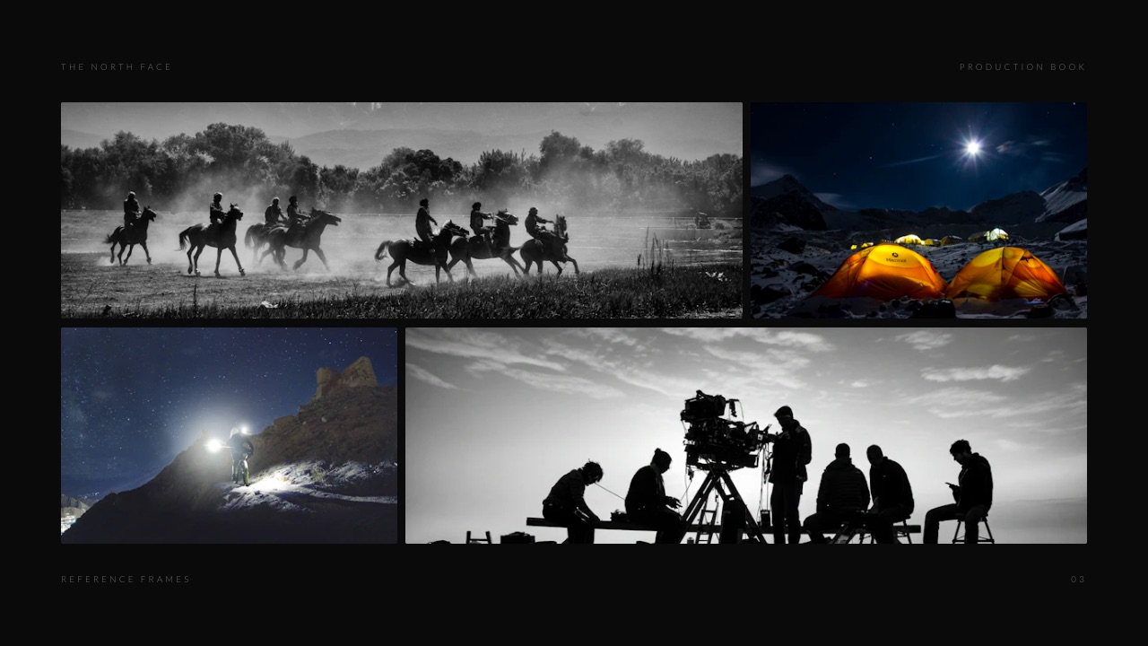 A reference frames slide from a Framekit Slides travel film template, the kind of visual reference that replaces an adjective in a note.
